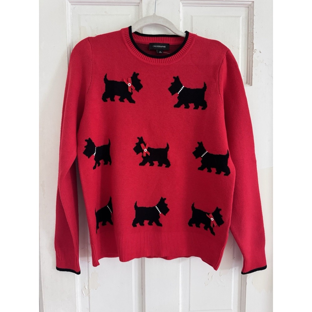 NWT's Calligraphie Scottie Dog Sweater Red Black Small Preppy